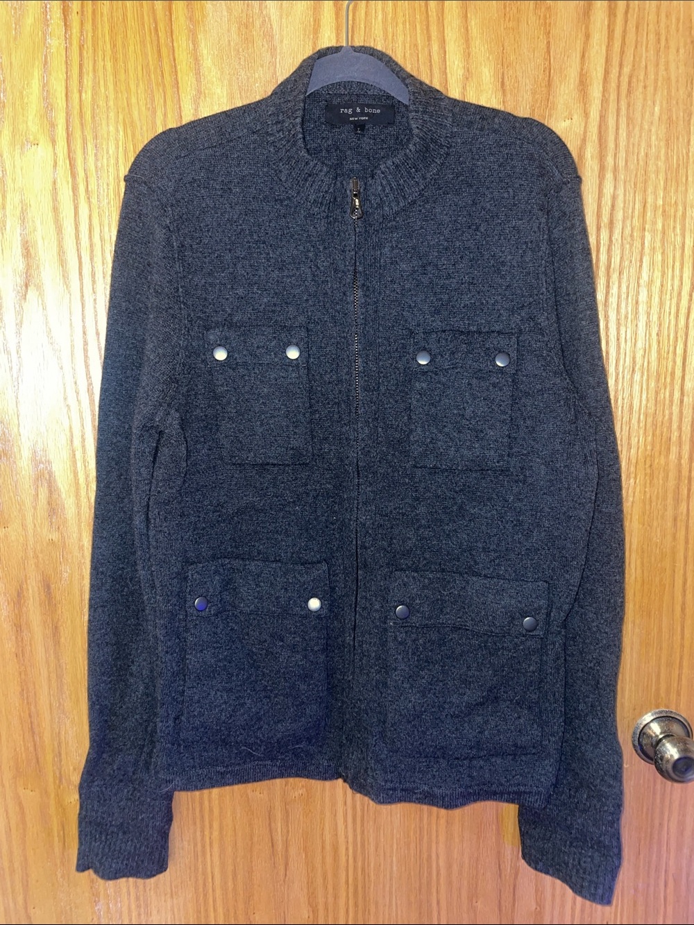 rag & bone Men's Charcoal Zip-Up Utility Sweater Jacket